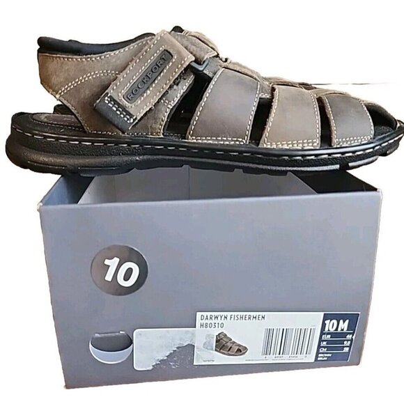 Rockport Sandals Mens 10 M Darwyn Fishermen Brown Leather Closed Toe Shoes NEW - Picture 1 of 13